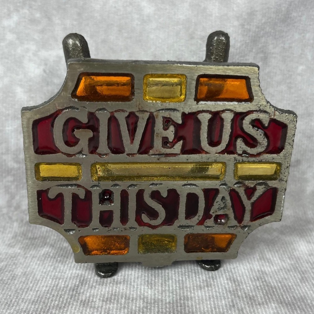 Vtg Cast Iron Stained Glass Lords Prayer Napkin Holder Bread Rack Sanmyro Japan